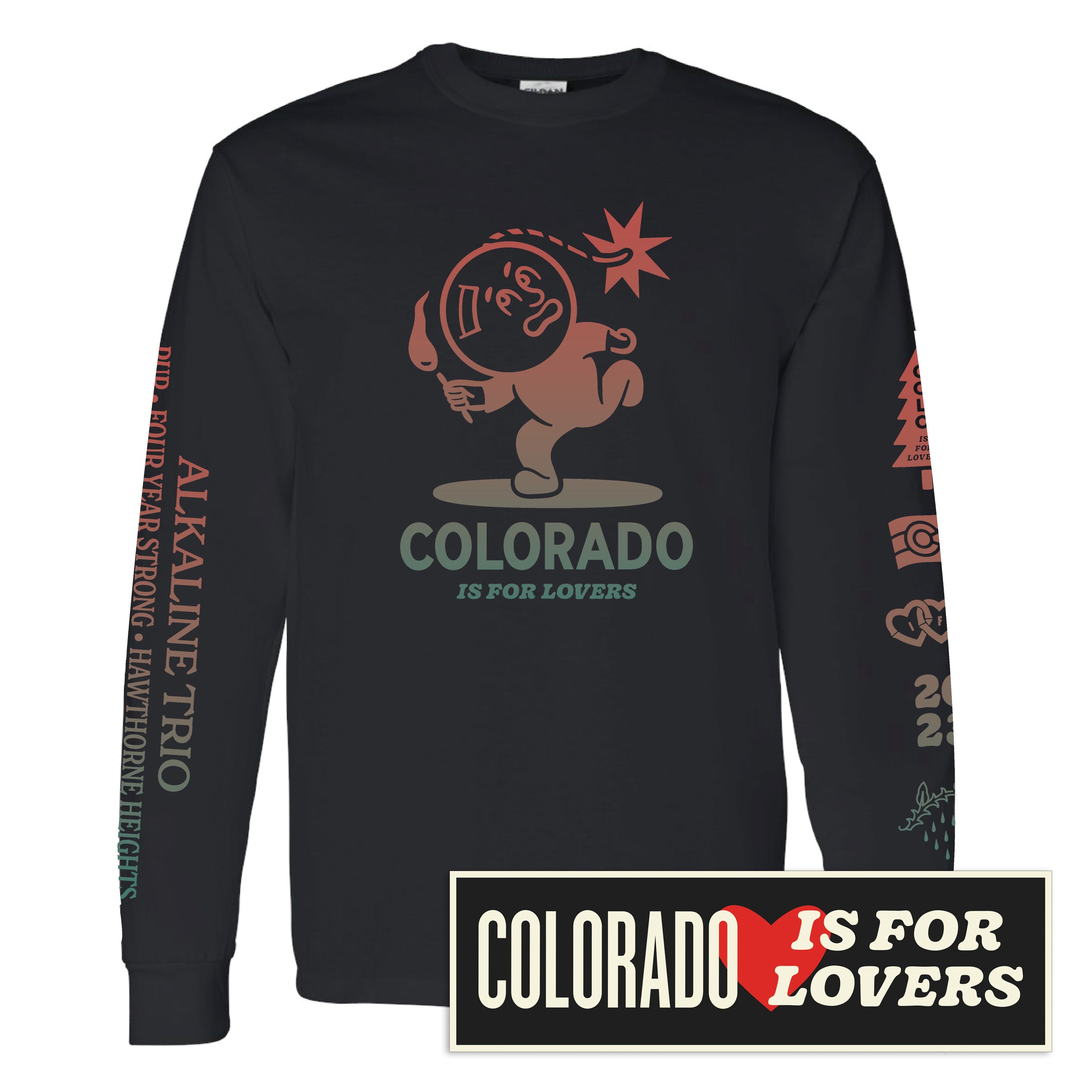 COLORADO Is For Lovers Long Sleeve T Shirt w/ BUMPER STICKER Is For